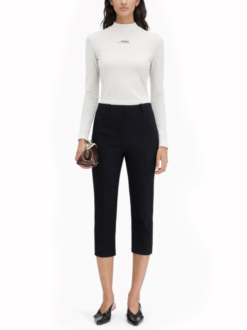 Jacquemus Fitted Cropped Rectangular Label Long-Sleeve T-Shirt
