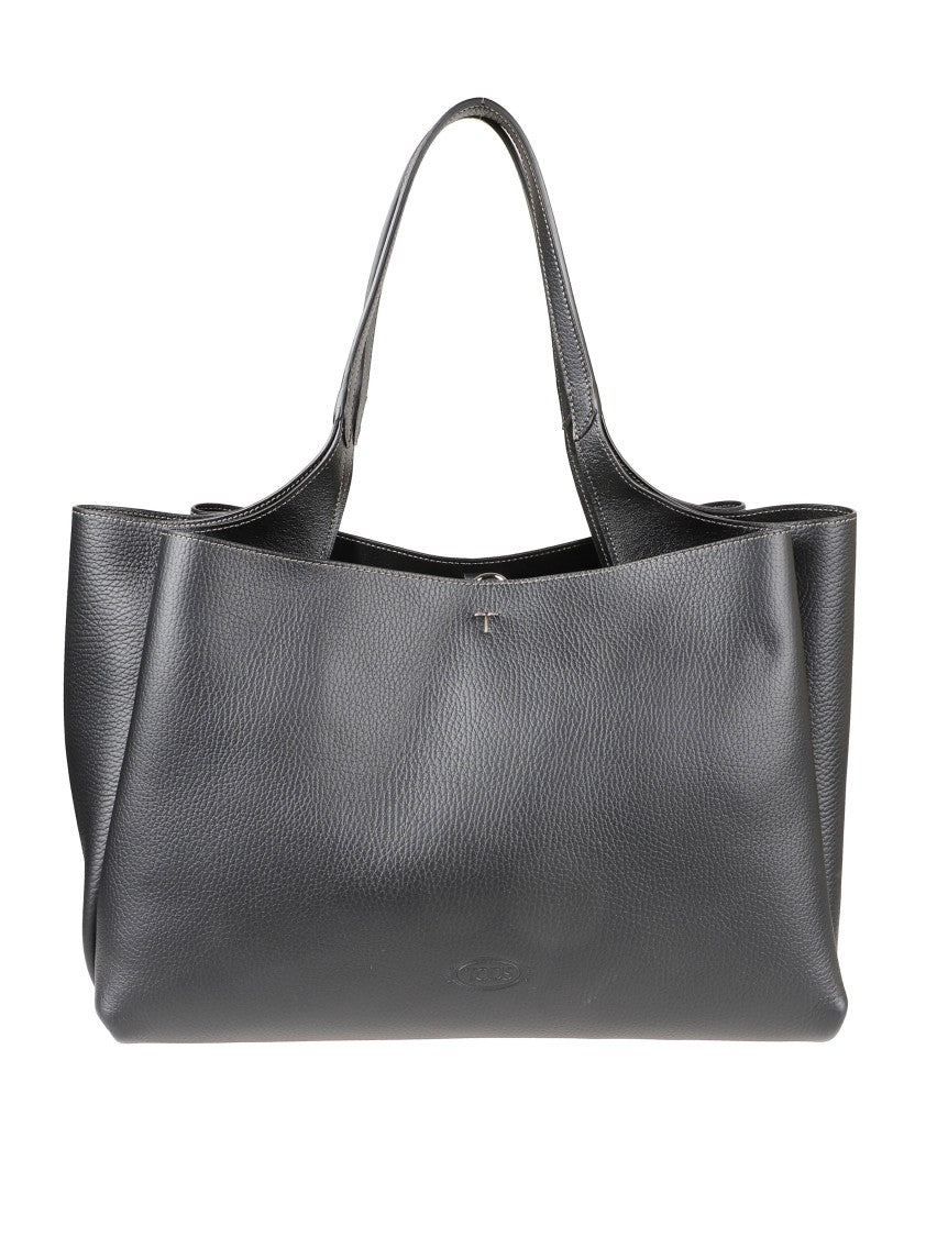 Tod's Textured Black Leather Tote Bag With Embossed Branding