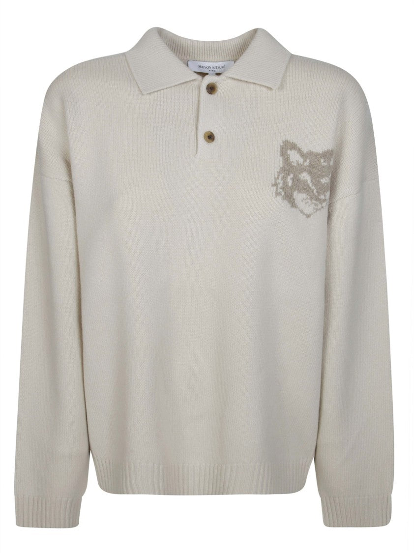 Maison Kitsuné Intarsia Fox Head Merino Wool Polo Sweater