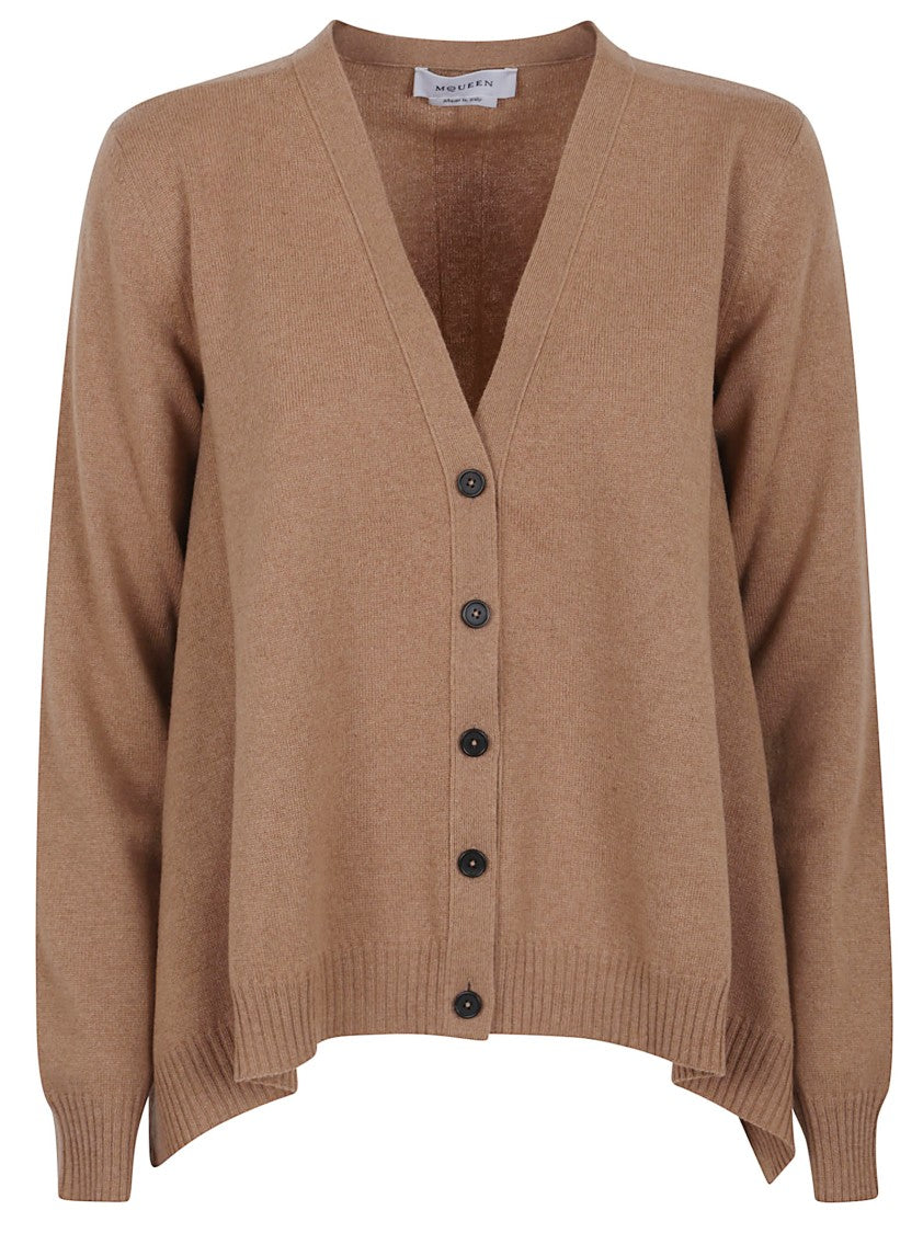 Alexander Mcqueen V-Neck Cardigan In Light Camel