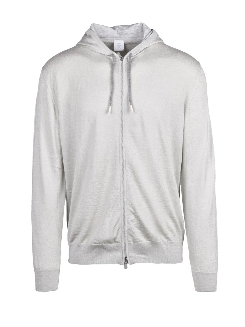 Eleventy Light Grey Wool Silk Men's Zip Cardigan