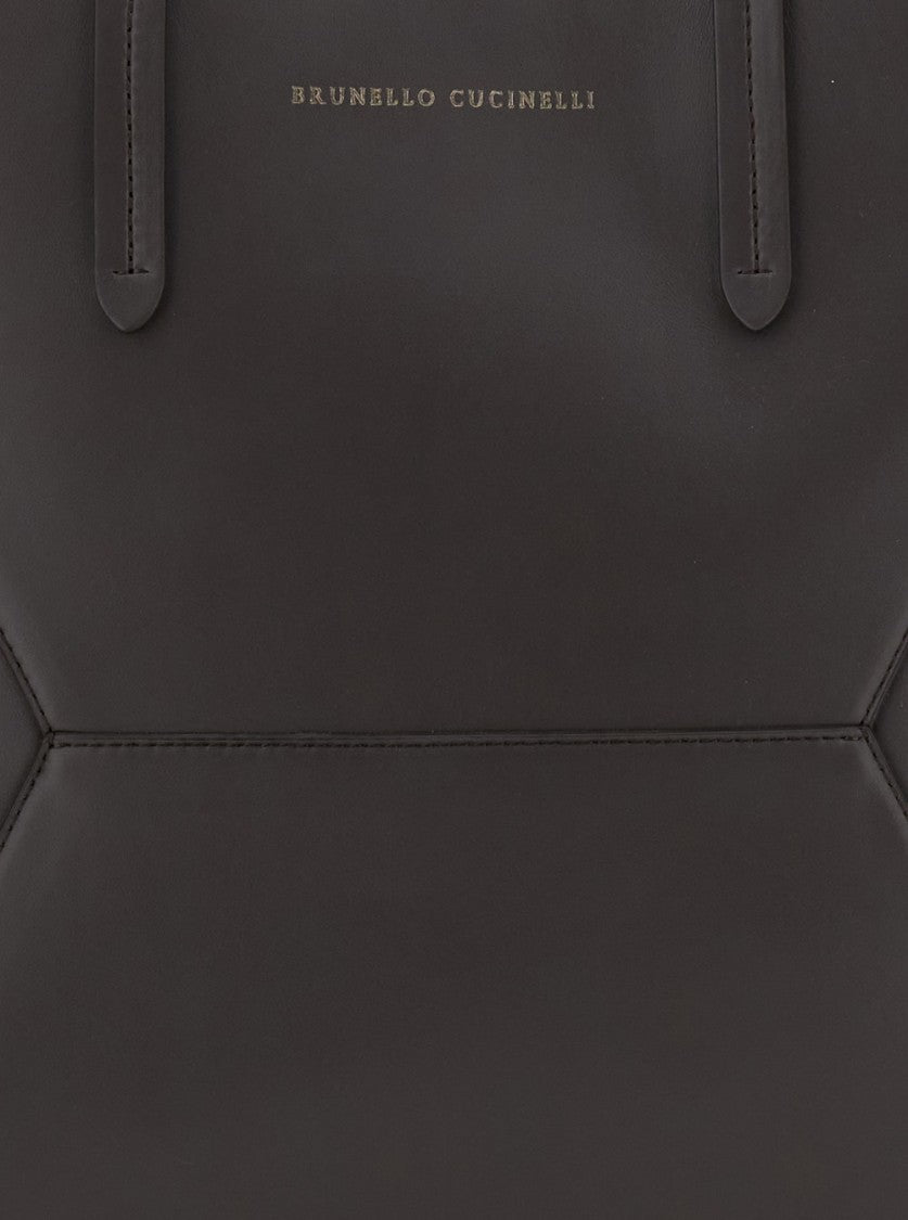 Brunello Cucinelli Spacious Structured Tote With Geometric Paneling