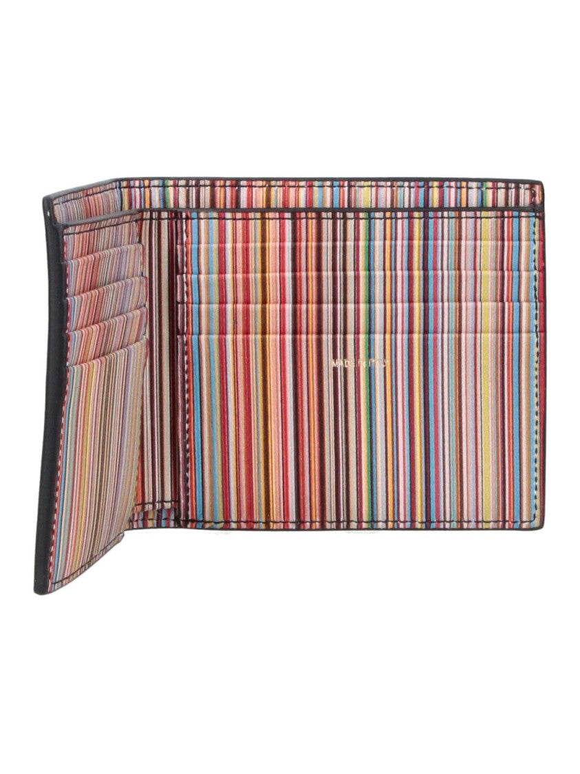 Paul Smith Black Signature Stripe Leather Bi-Fold Wallet