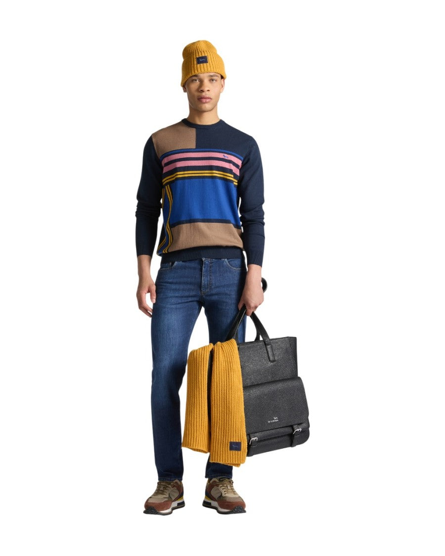 Harmont & Blaine Color-Block Crew Neck Sweater In Navy