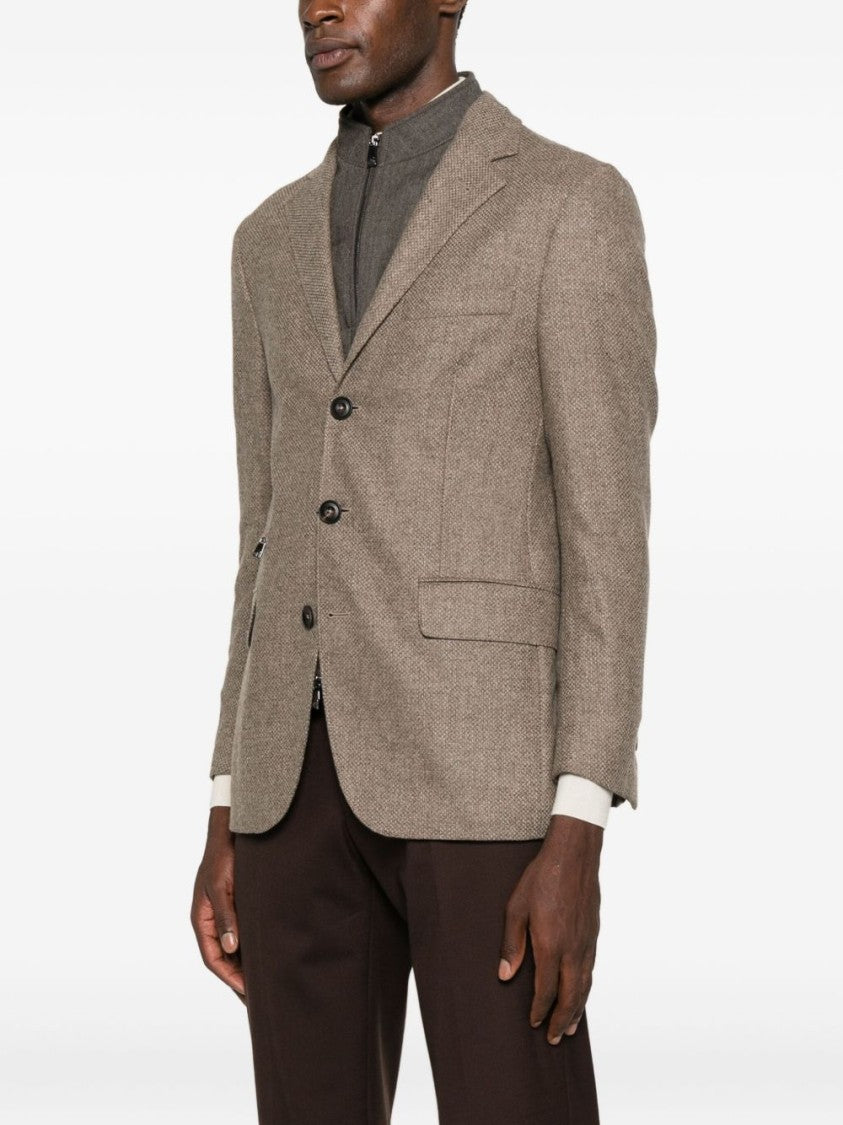 Corneliani Tailored Three-Button Jacket In Textured Wool-Cashmere Blend