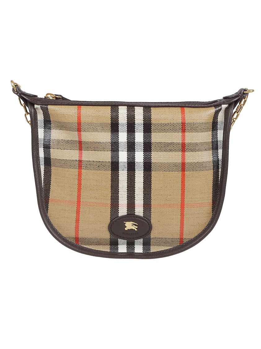 Burberry Crescent-Shaped Checkered Bag With Gold-Tone Chain Strap