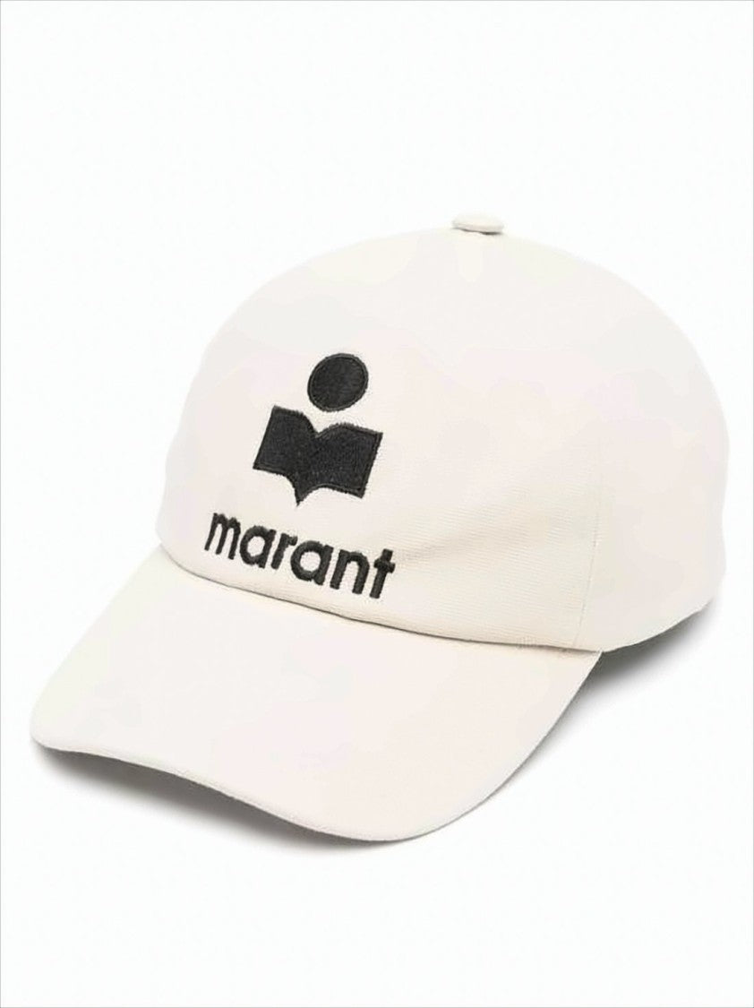 Isabel Marant Structured White Cotton Cap With Embroidered Logo
