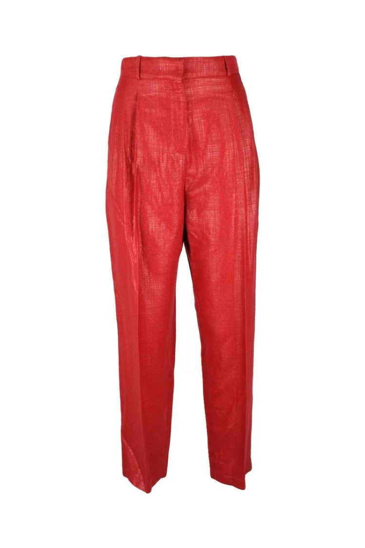 Elisabetta Franchi High Waisted Lamé Chino Trousers - Red