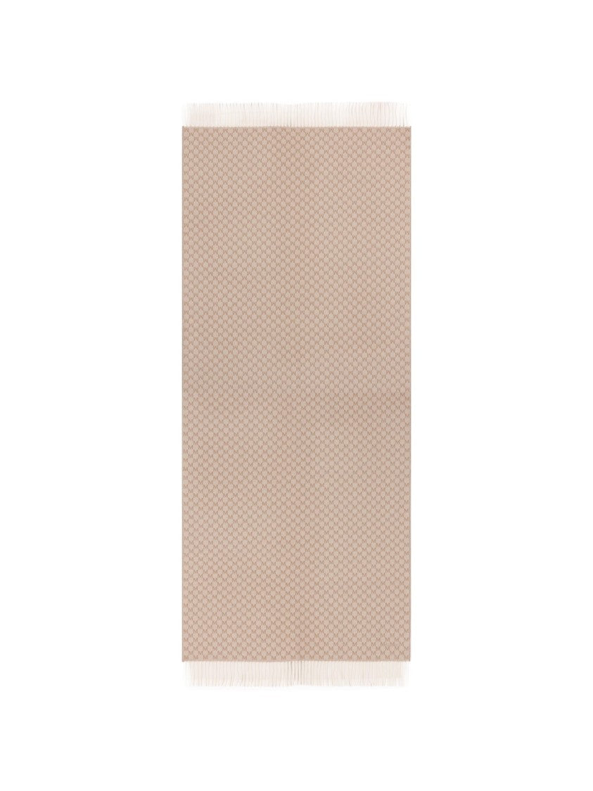 Max Mara Beige Wool Scarf With Fringed Edges