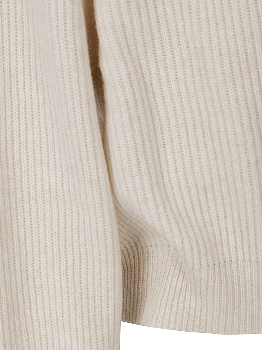 Brunello Cucinelli Ribbed Knit Cashmere Sweater With Wrap-Style Front