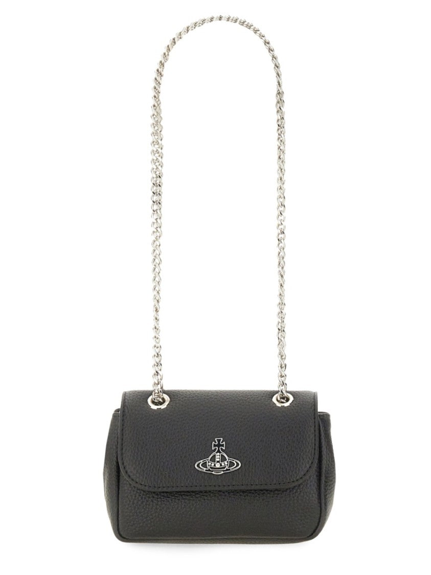 Vivienne Westwood Textured Black Handbag With Chain Strap