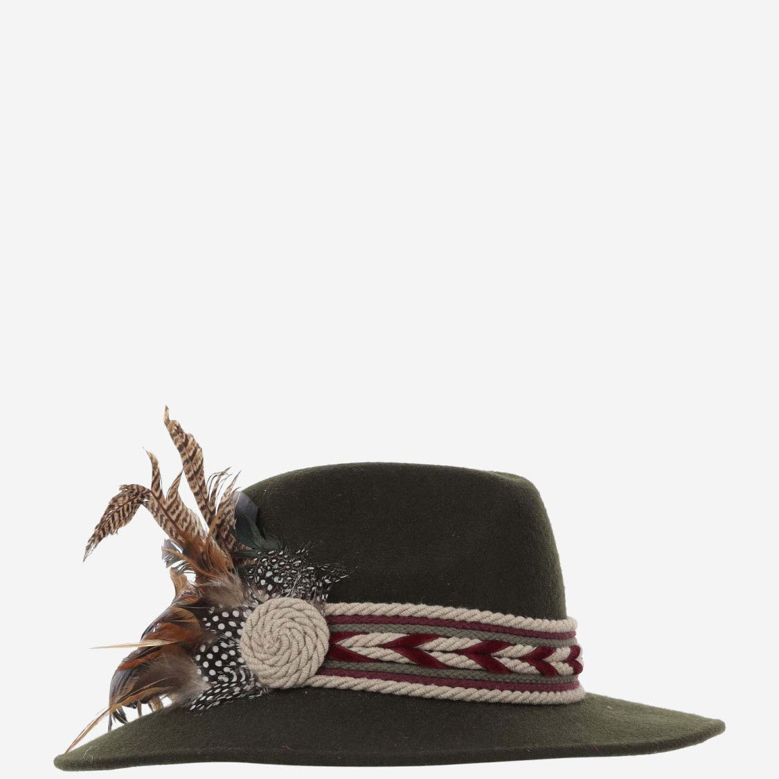 Alexia Alvarez De Toledo Wool Hat With Feather Brooch And Braided Strap