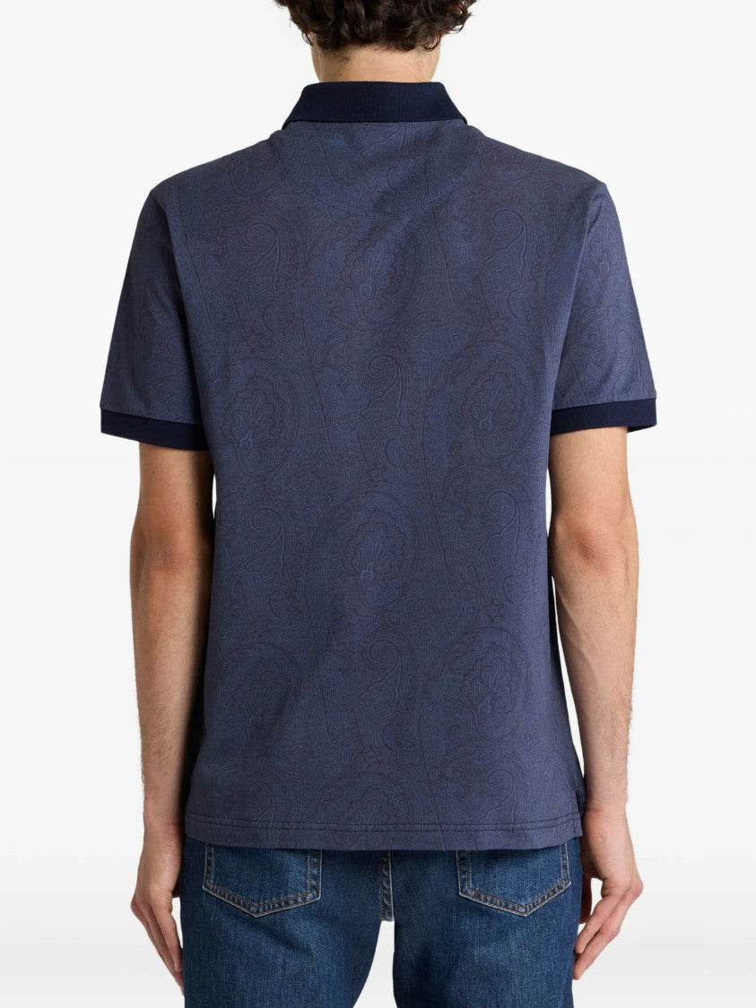 Etro Blue Roma Short-Sleeved Paisley Pattern Polo