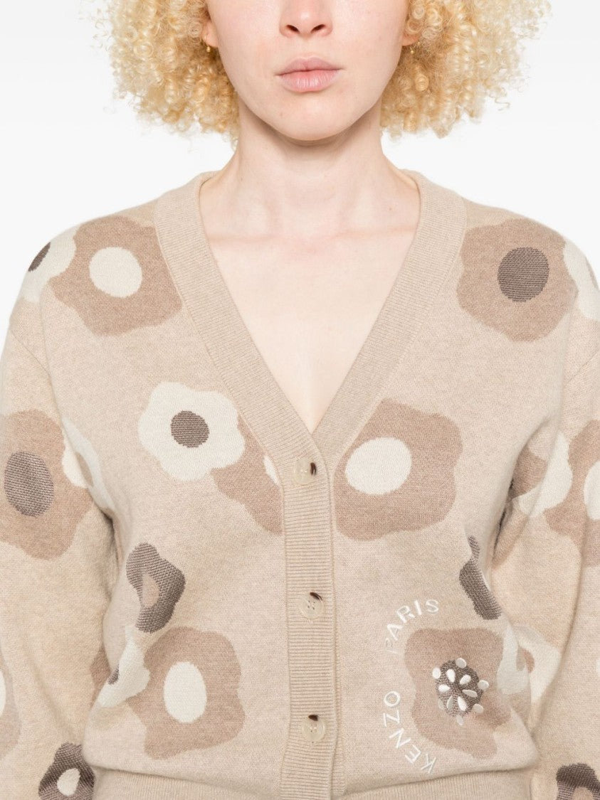 Kenzo Hana Dots' Embroidered Cardigan In Mixed Cotton Wool