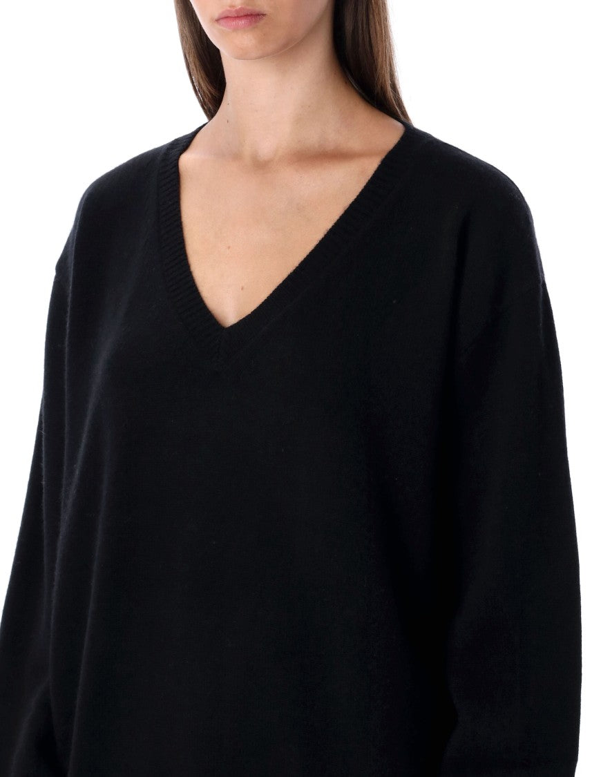 Rhea V-Neck Oversized Black Wool Cashmere Sweater