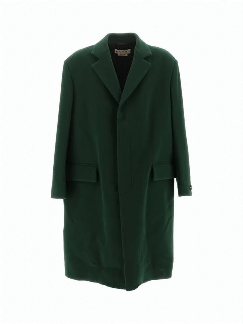 Marni Deep Green Tailored Coat With Classic Lapel And Flap Pockets