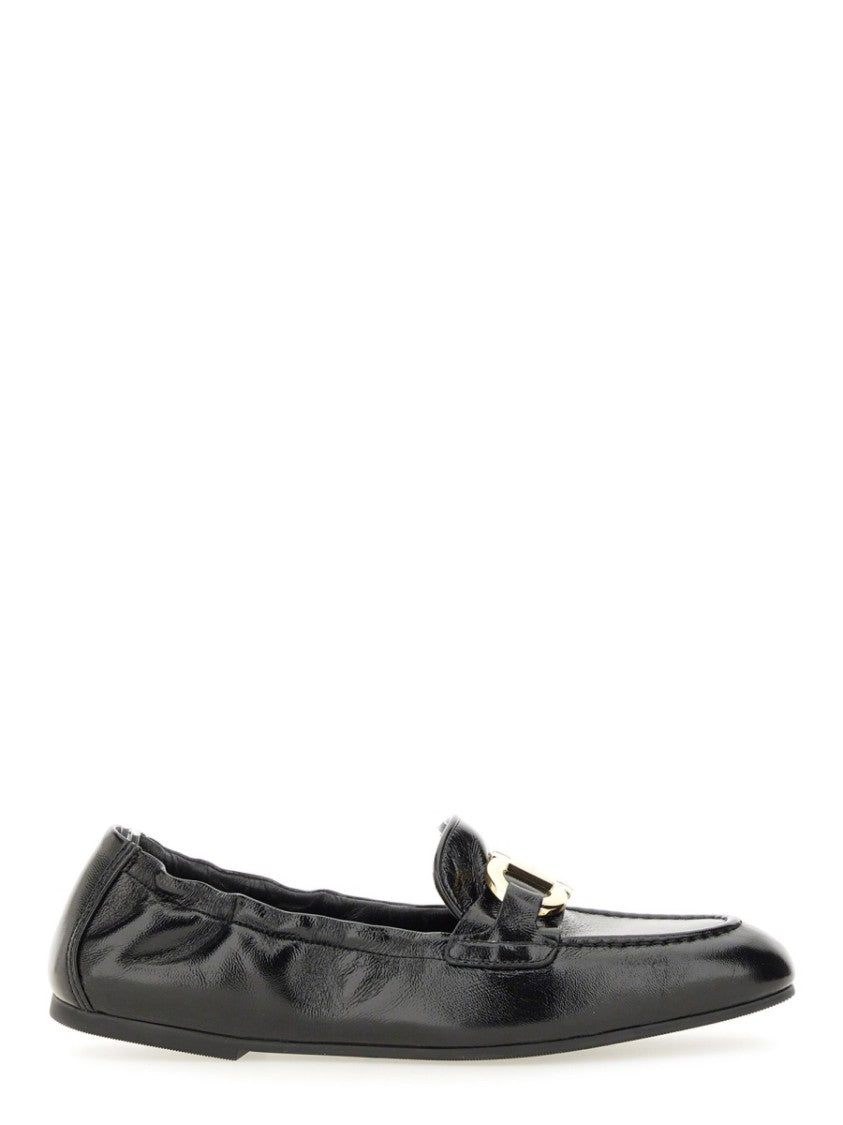 Ferragamo Moc Toe Gold Bit Leather Loafers