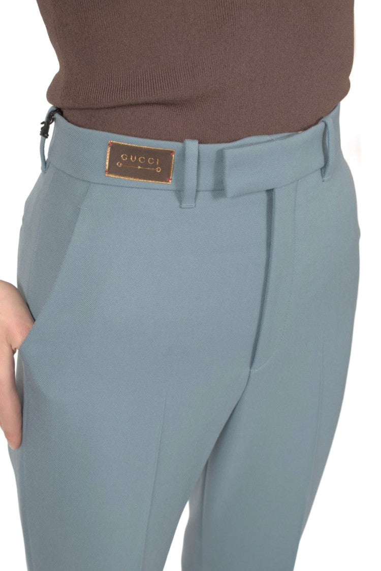 Gucci Sky Blue Cotton-Blend Straight-Leg Pants