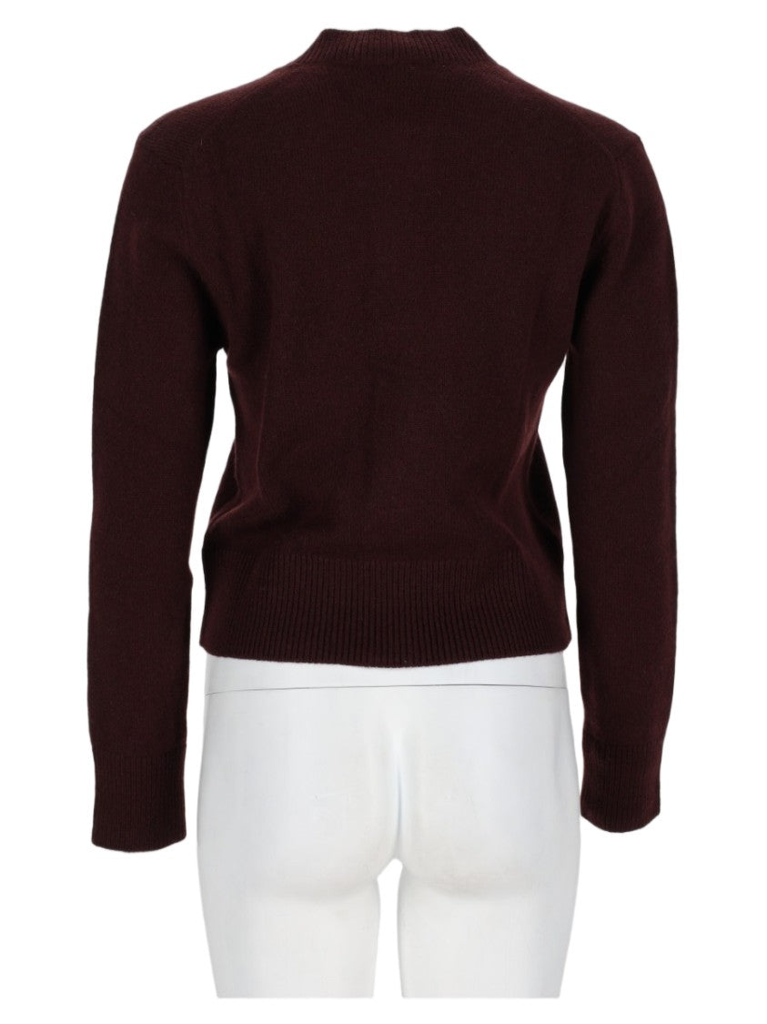 Maison Kitsuné Fitted Brown Wool Cardigan Sweater With Embroidered Logo