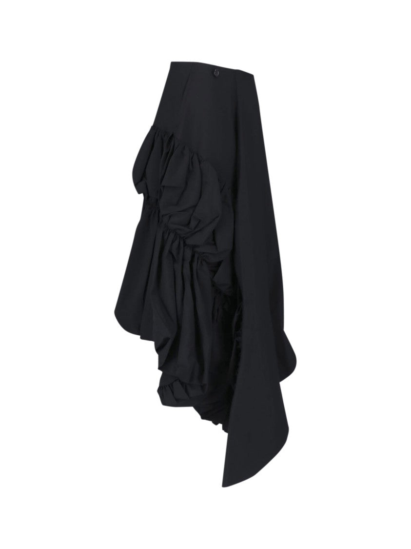 Comme Des Garçons Asymmetric Midi Skirt With Draped Detailing In Black Wool