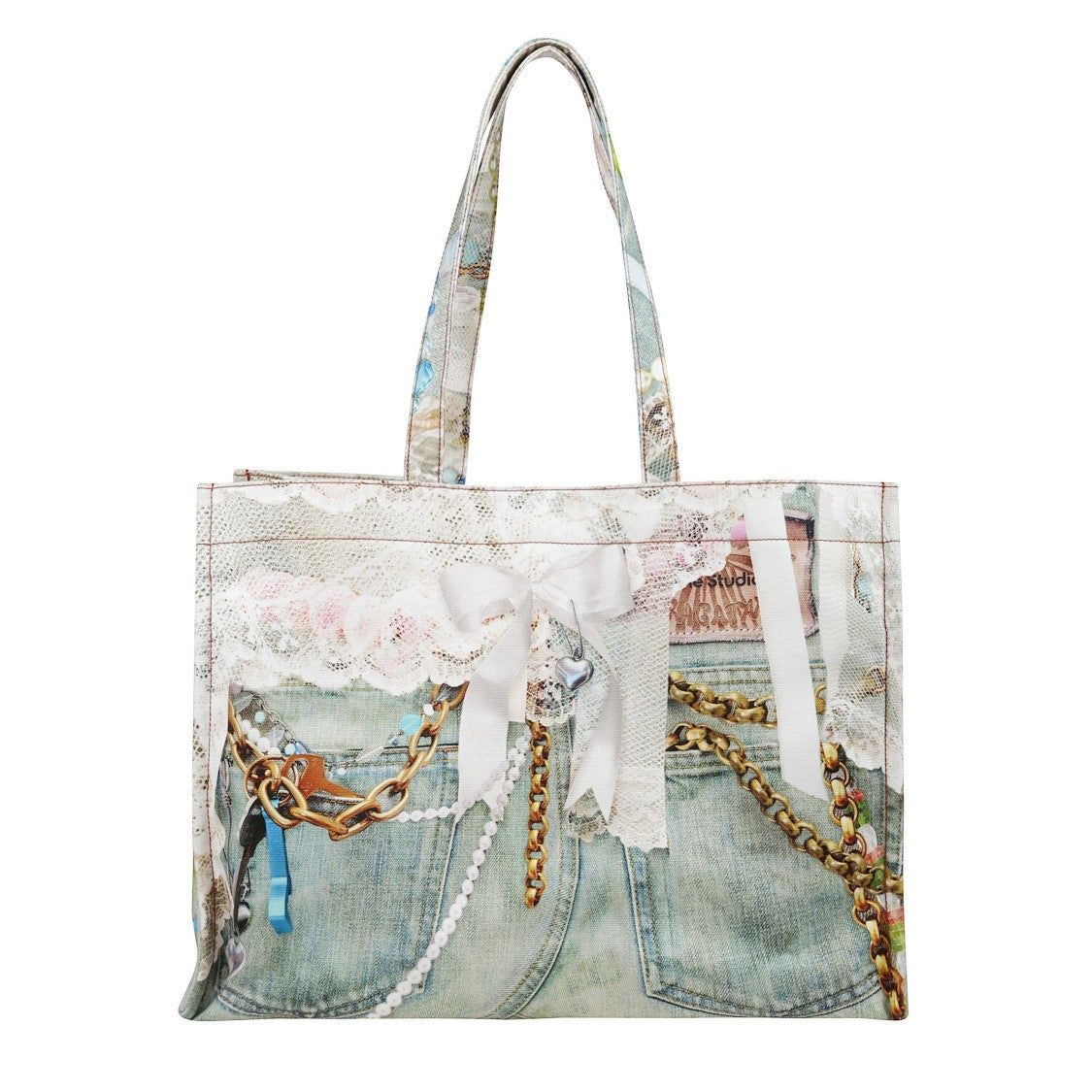 Acne Studios Trompe-L’Oeil Denim Print Handbag