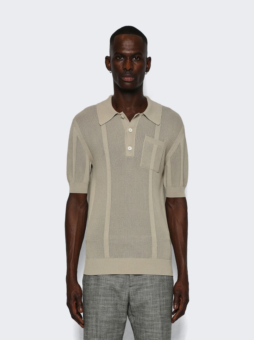 Lanvin Openwork Knit Polo Shirt Lin Beige