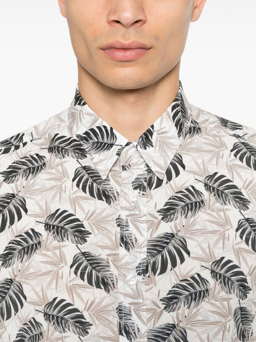Daniele Alessandrini Leaf Print Long-Sleeved Shirt With Classic Collar
