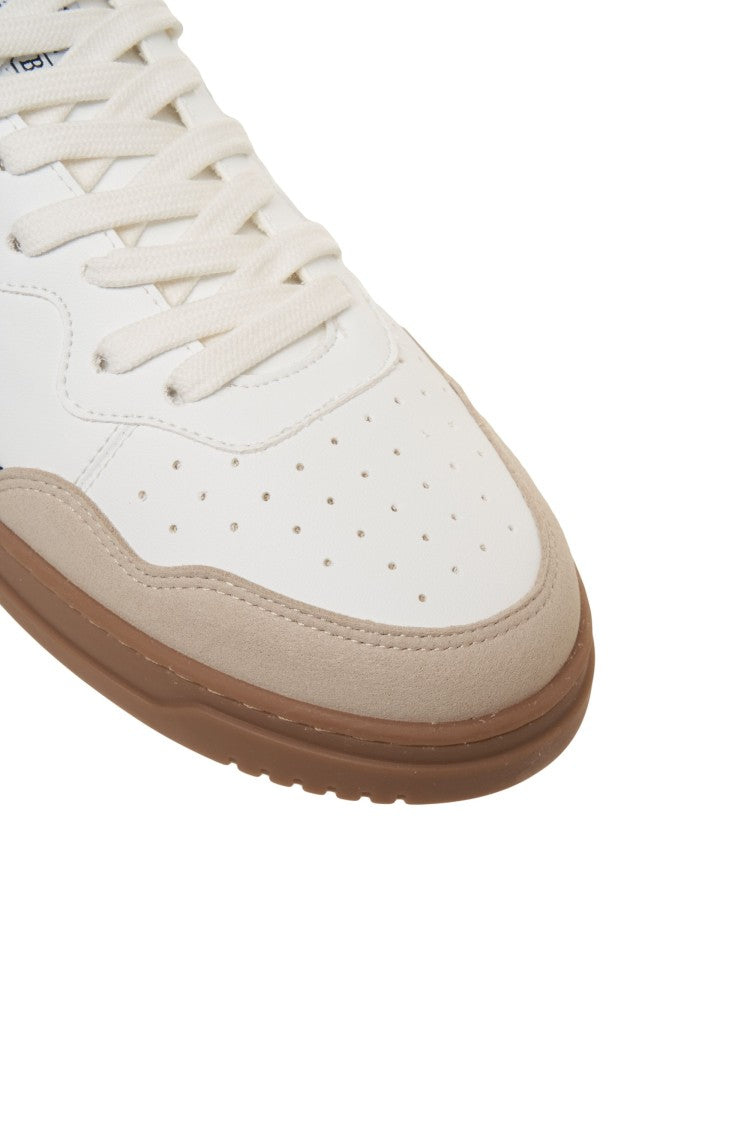 Zeta Beige-Overlaid Corn Leather Sneakers With Contrasting Heel