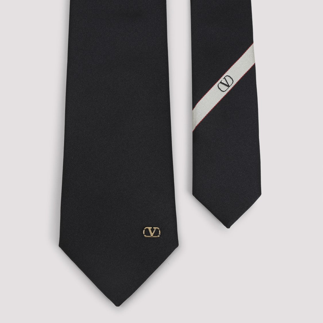 Valentino Garavani Narrow Silk Tie With Subtle Metallic Logo