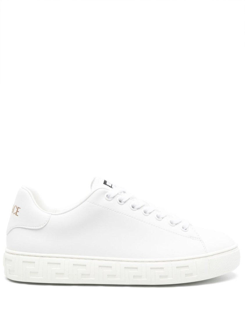 Versace Greca-Embossed Leather Sneakers