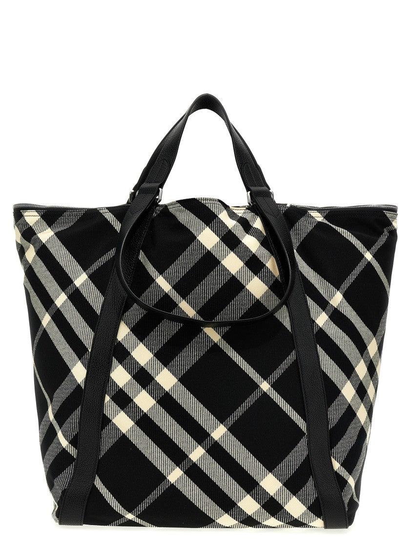 Burberry Check Pattern Cotton Blend Shopping Bag