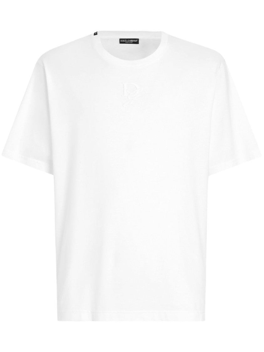 Dolce & Gabbana Relaxed Fit White T-Shirt With Embossed Logo Detail