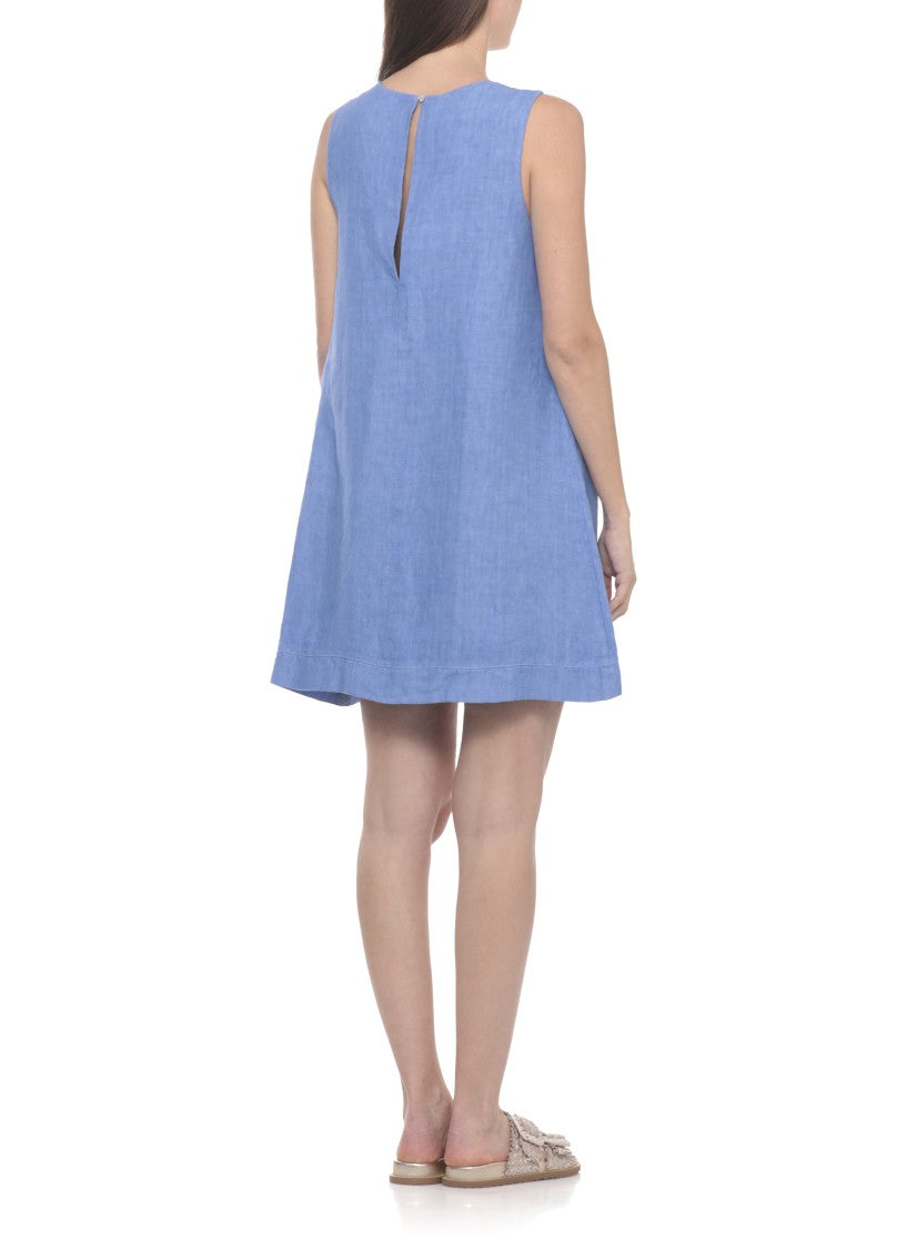 120% Lino V-Neck Linen Dress With Sequined Embellishments And Cut-Out Detail
