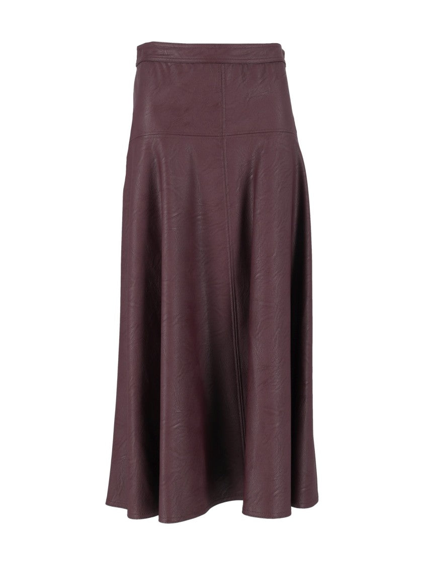 Forte Forte Burgundy Eco-Leather Flared Midi Skirt