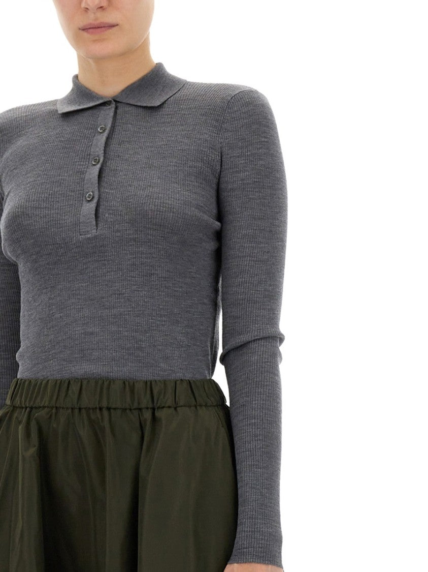 Aspesi Ribbed Wool Polo Shirt With Classic Collar