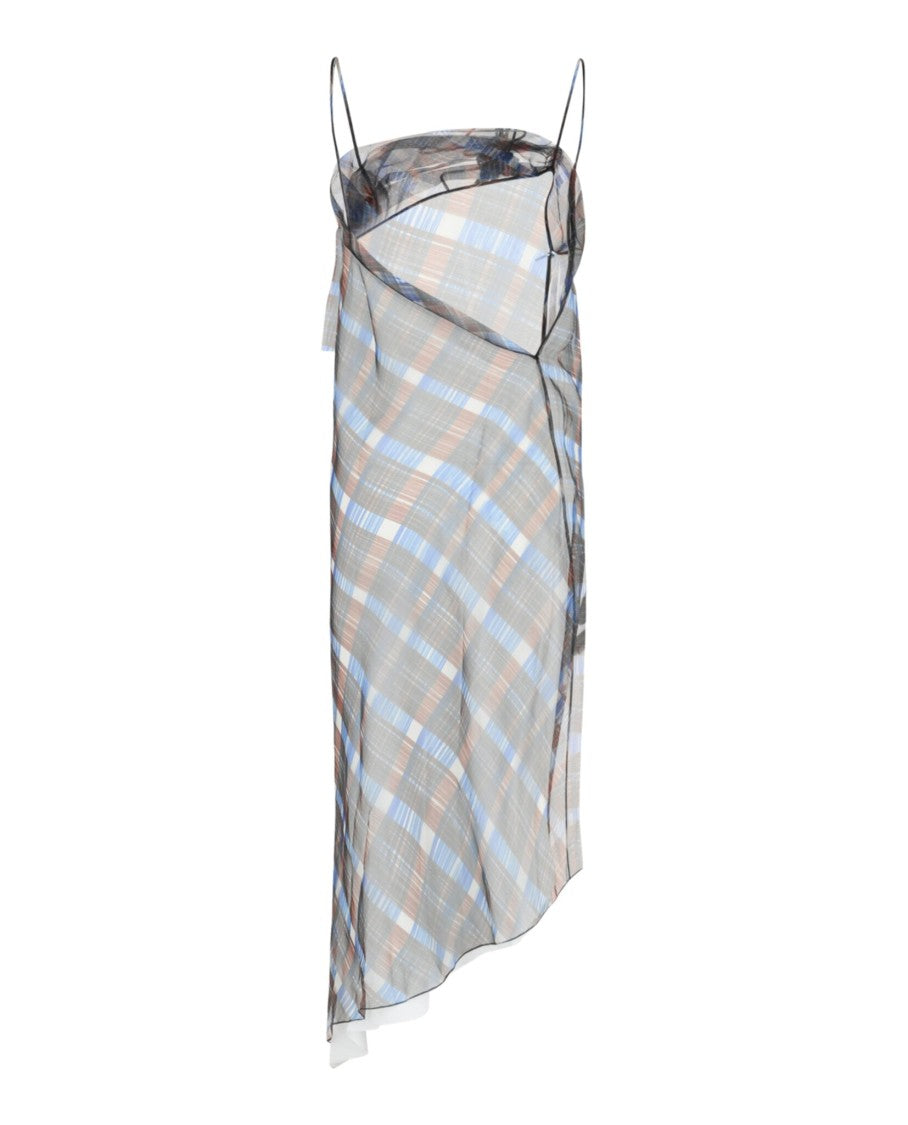 Ferragamo Organza Plaid-Check Midi Dress