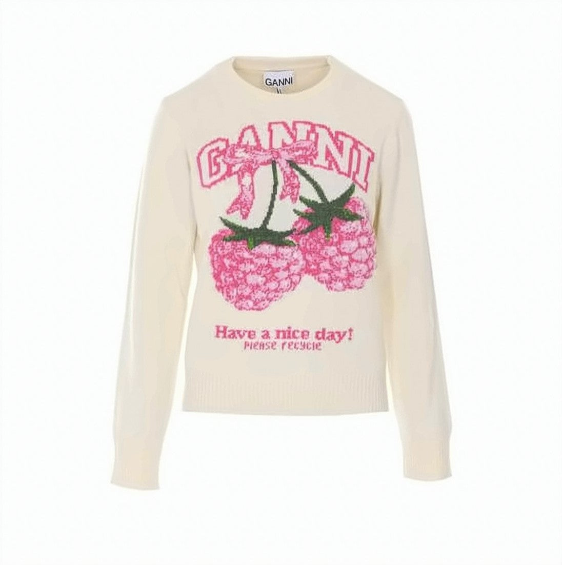 Ganni Graphic Knitted Sweater With Vibrant Raspberry Design