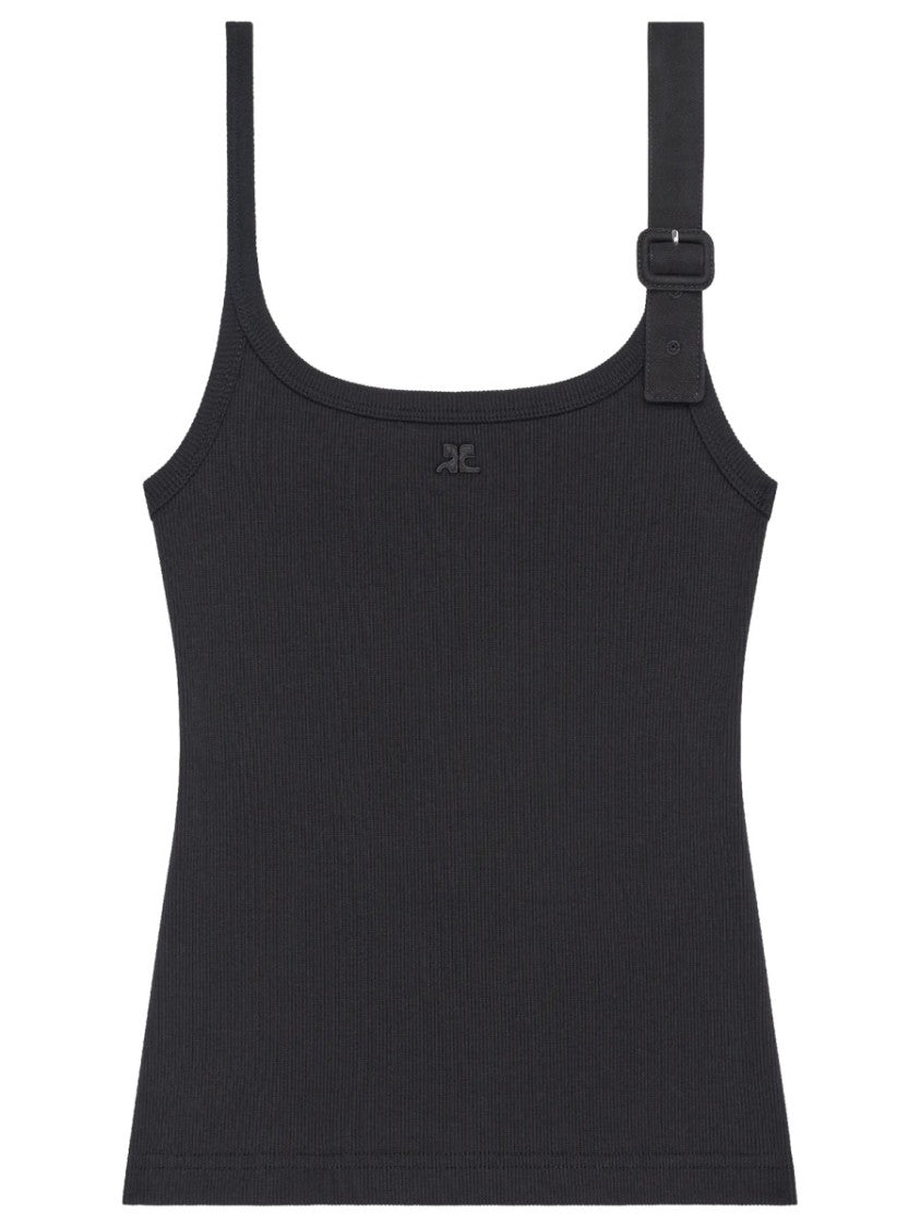 Courrèges Fitted Ribbed Knit Buckle Strap Tank Top
