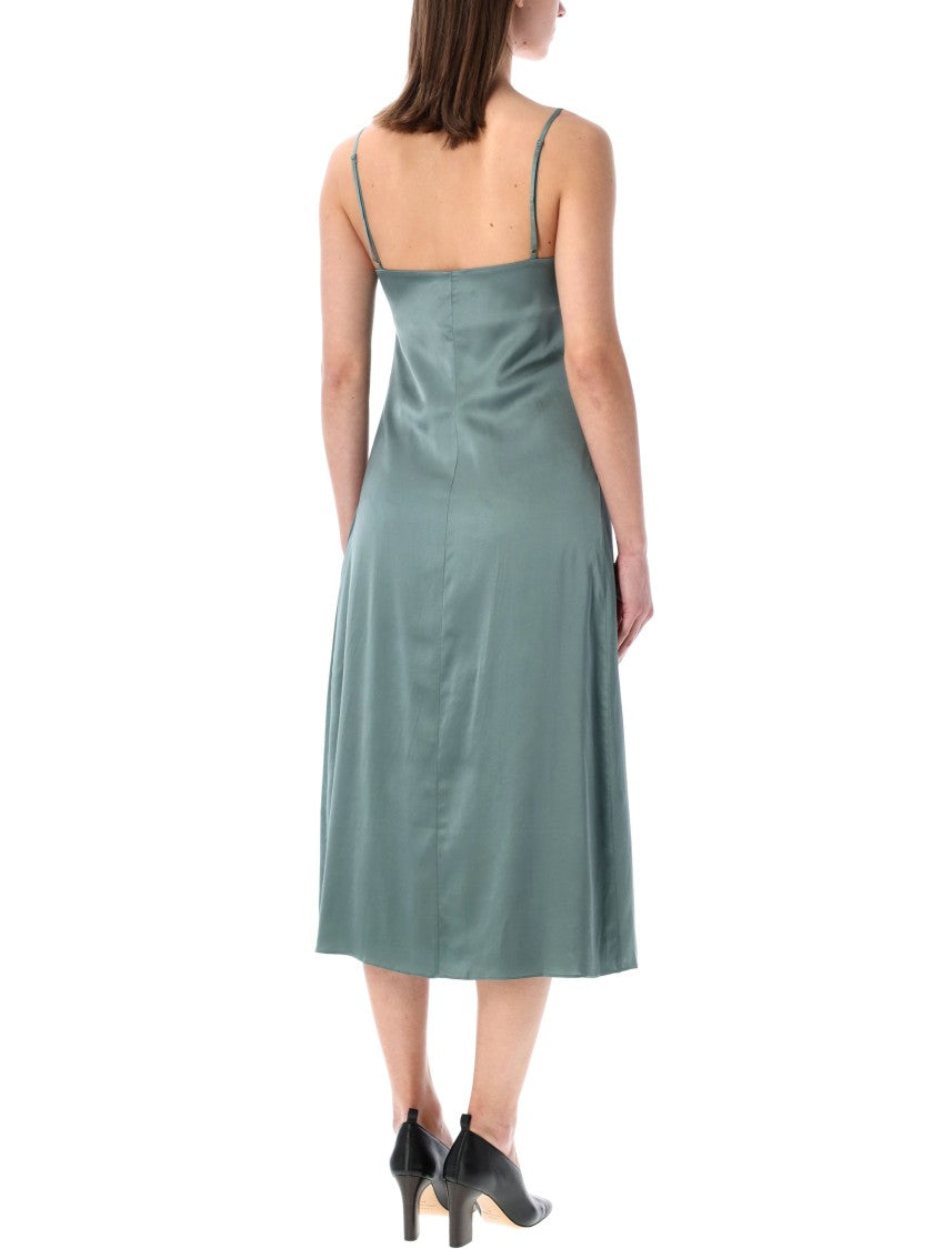 Acne Studios Fitted Satin Slip Dress With Ruffled Lace Insert