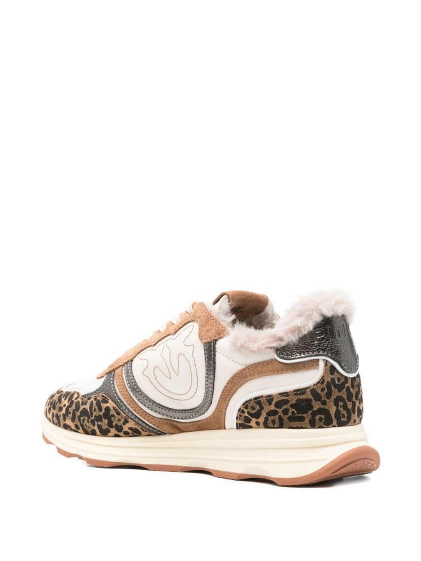 Pinko Beige Sneakers With Leopard Print Detailing