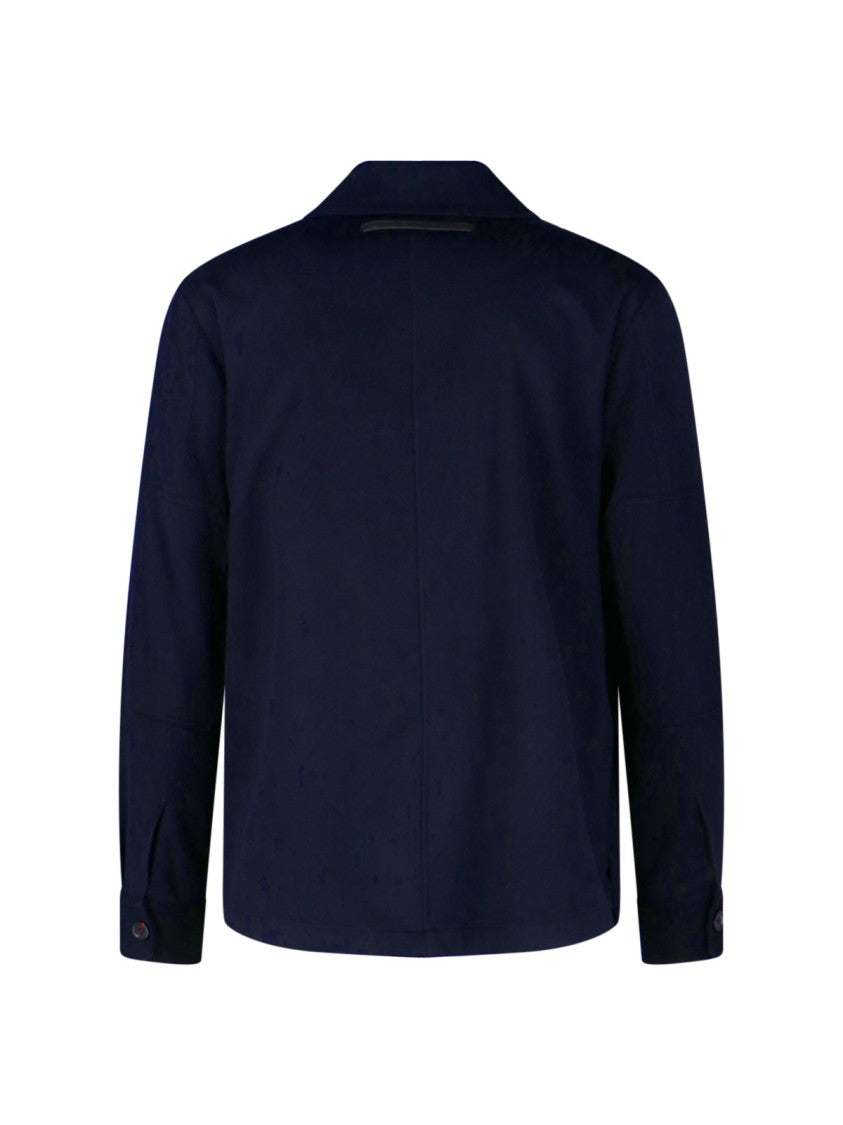 Zegna Navy Wool Shirt Jacket With Classic Collar