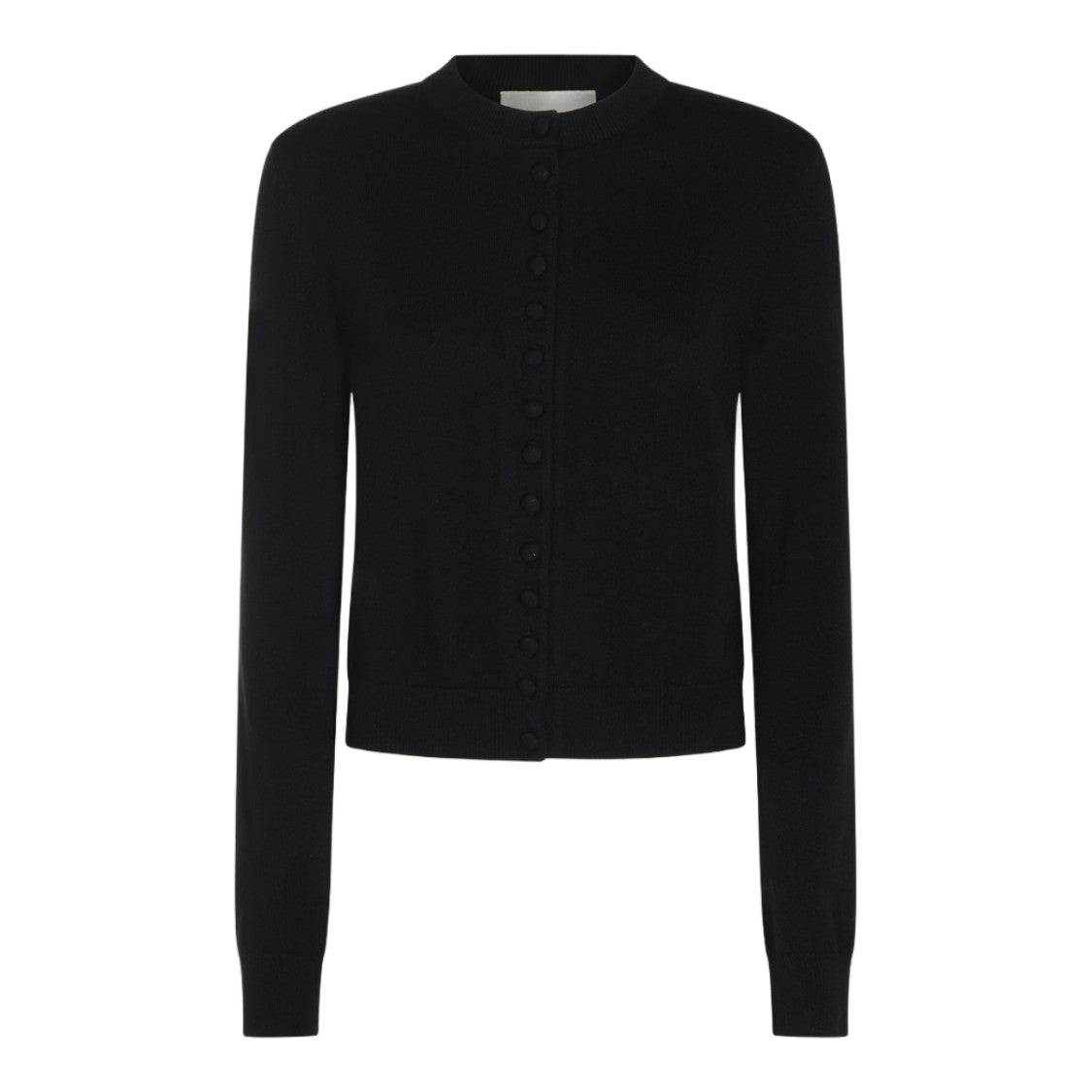 Lisa Yang Black Cardigan Sweater With Fabric-Covered Buttons And Fitted Silhouette