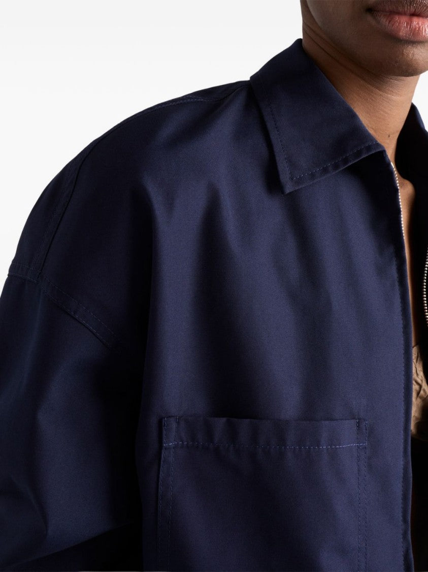 Prada Black Poplin Boxy Minimalist Zipper Jacket