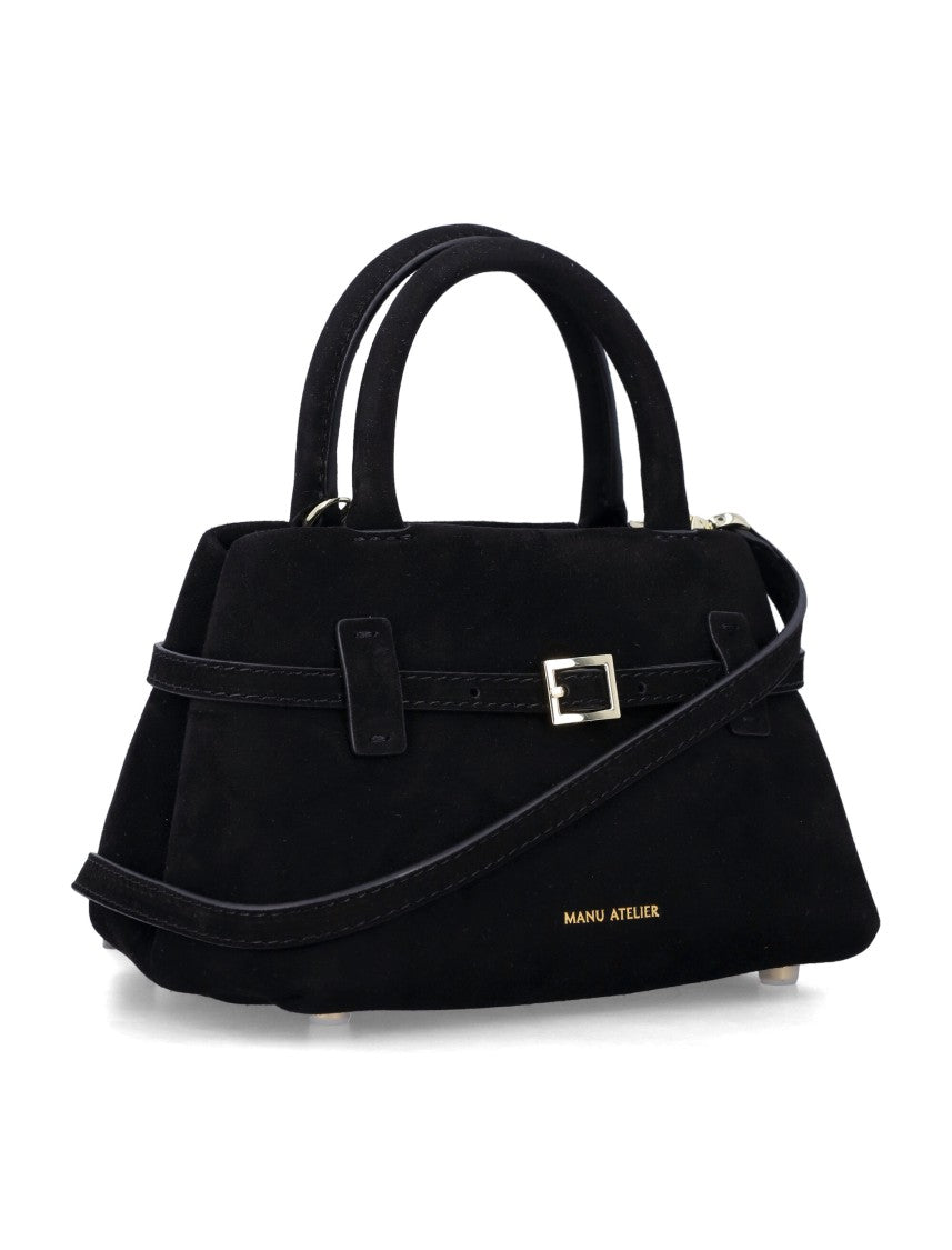Manu Atelier Compact Suede Leather Handbag With Adjustable Strap