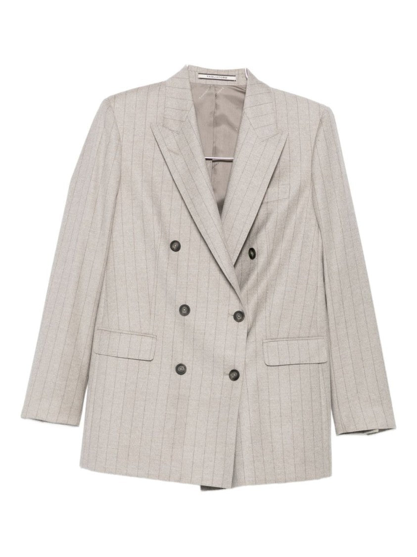 Tagliatore Beige Pinstripe Tailored Dress