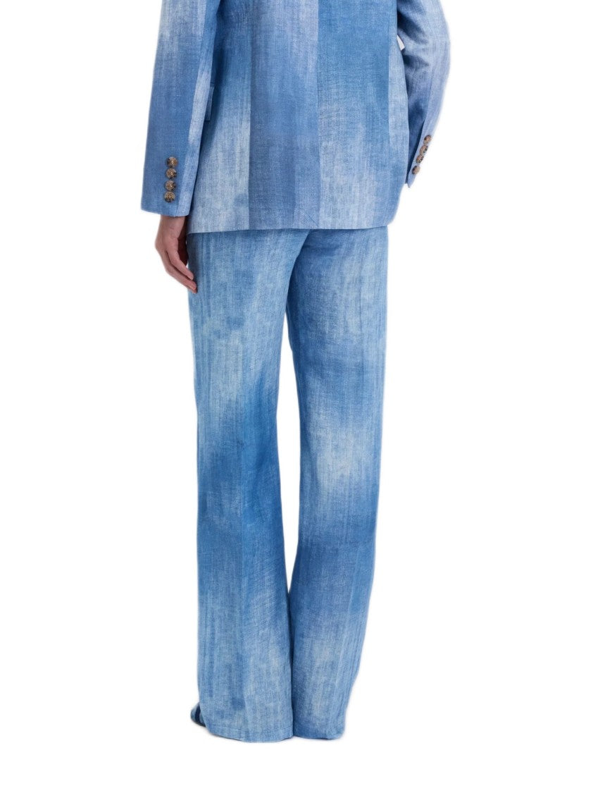 Ermanno Firenze High-Waisted Wide-Leg Trousers With Washed Denim Effect