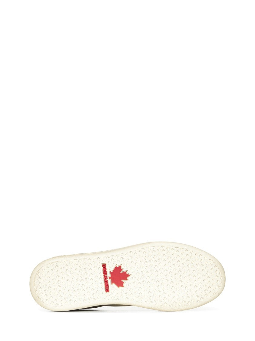Dsquared2 Off-White Tumbled Leather Sneakers With Maple Leaf Detail