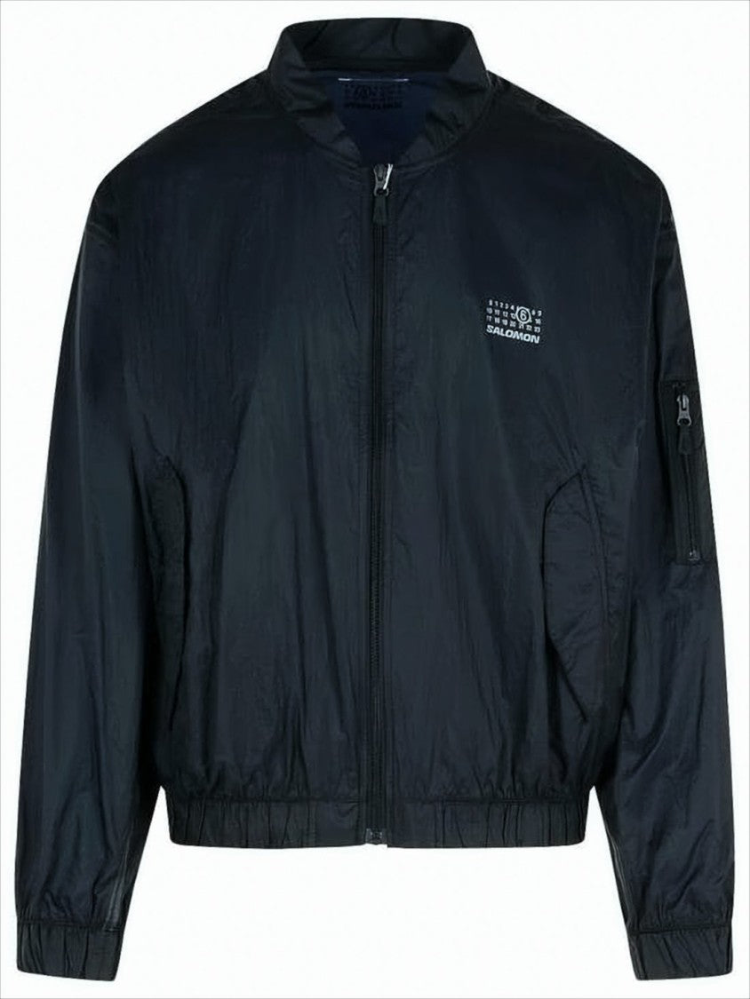 Mm6 By Maison Margiela Lightweight Black Bomber Jacket With Zippered Details