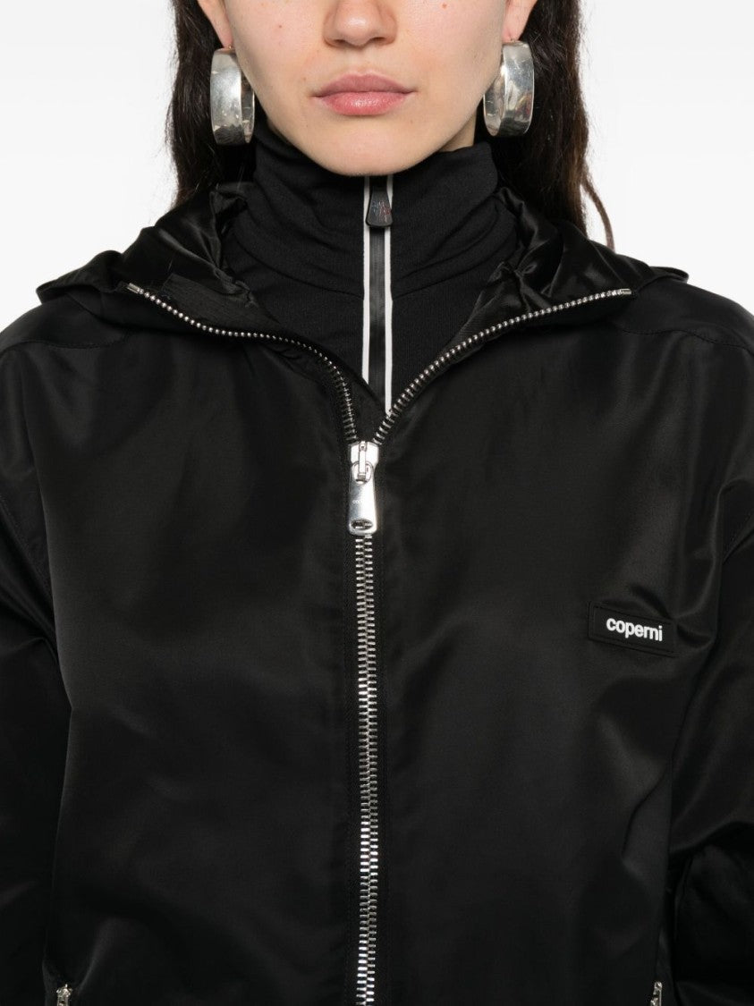 Coperni Black Hooded Drawstring Hem Zip Jacket