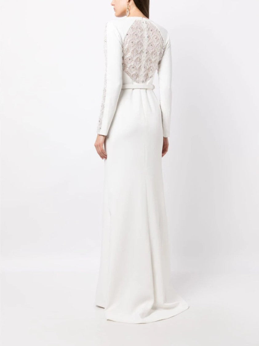 Saiid Kobeisy Beaded Long Crepe Dress